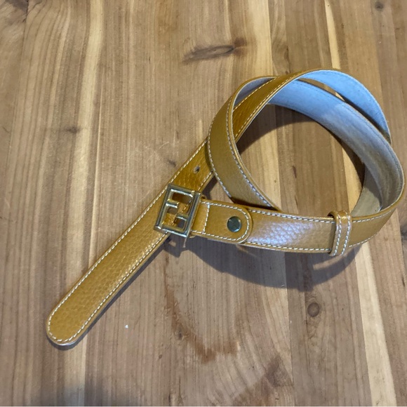 Fendi small ladies belt 7/8” wide, full grain mustard yellow leather main image 6